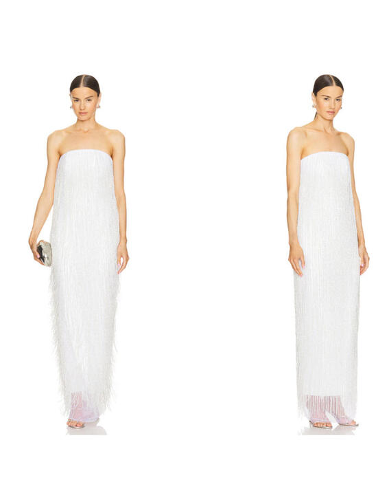 Baobab Collection Dresses & Skirts - Baobab Collection Magia White Strapless Fringe Maxi Dress